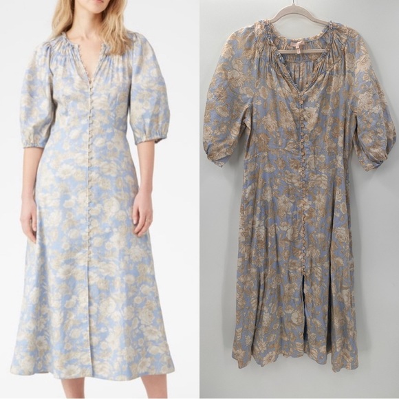 Rebecca Taylor Satin Leaf Fleur Midi Dress Size 12 - Picture 2 of 5